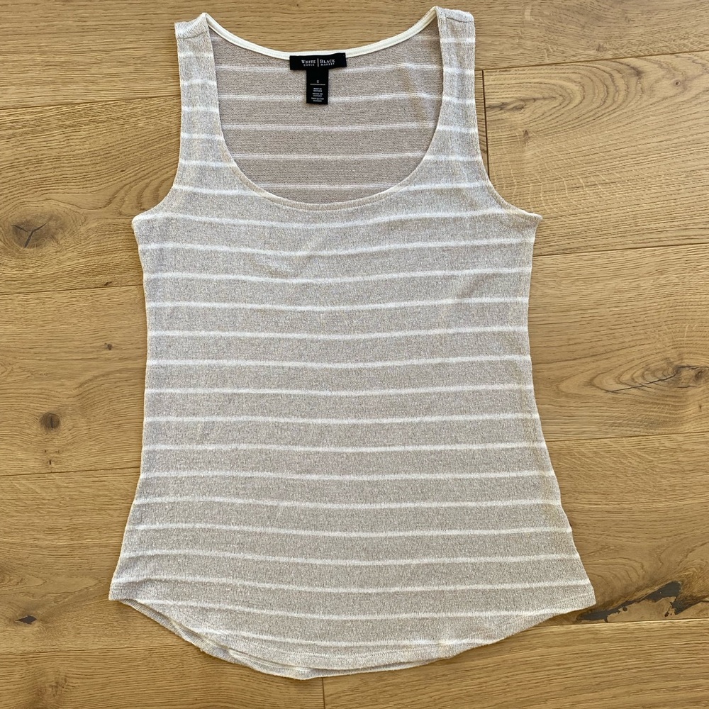 WHBM Tan and White Scoop Neck Stripe Tank Top